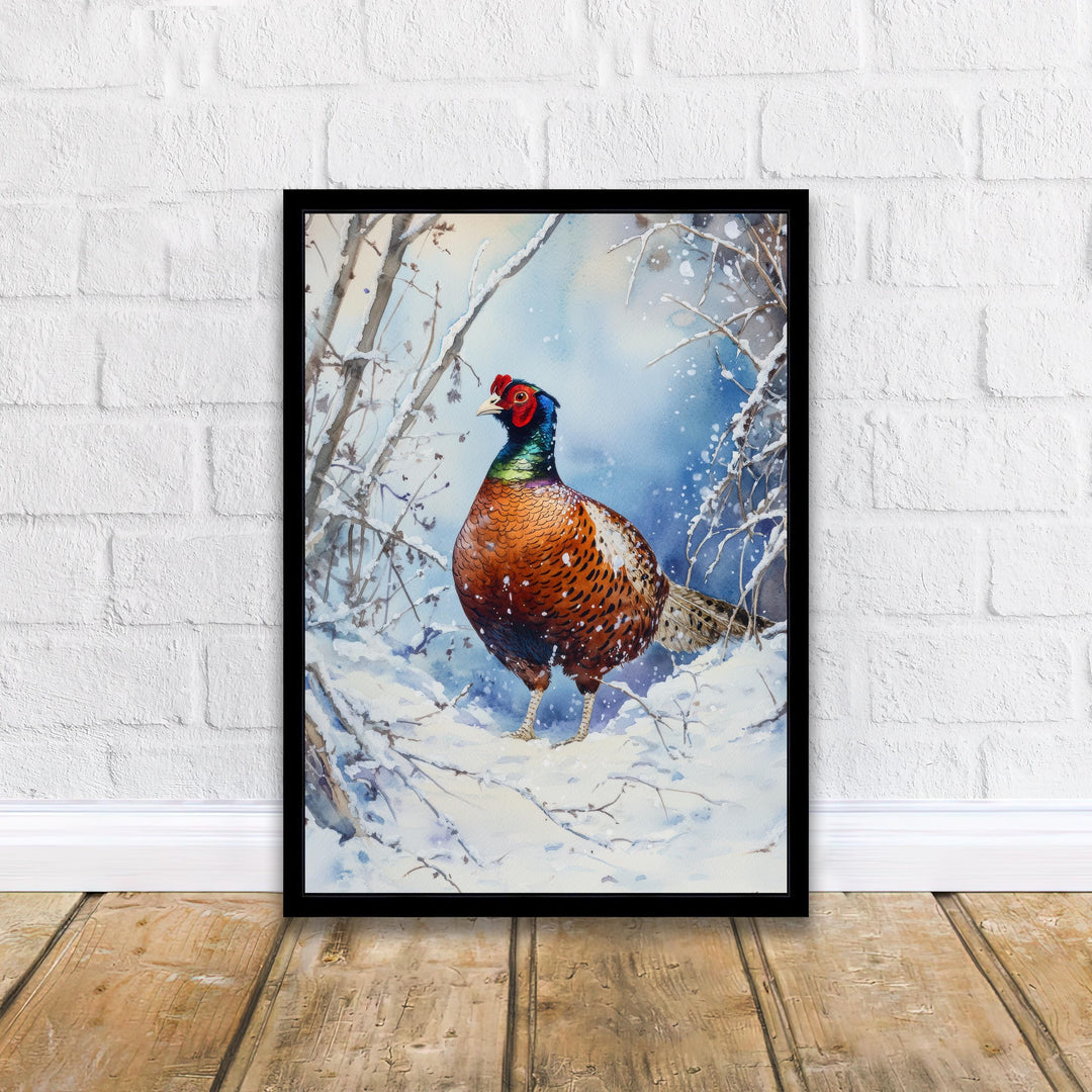Pheasant in Winter Hedgerow Watercolor Print Cottagecore Decor Dark Academia Art Enchanted Wildlife Illustration Vintage Nature Wall Art