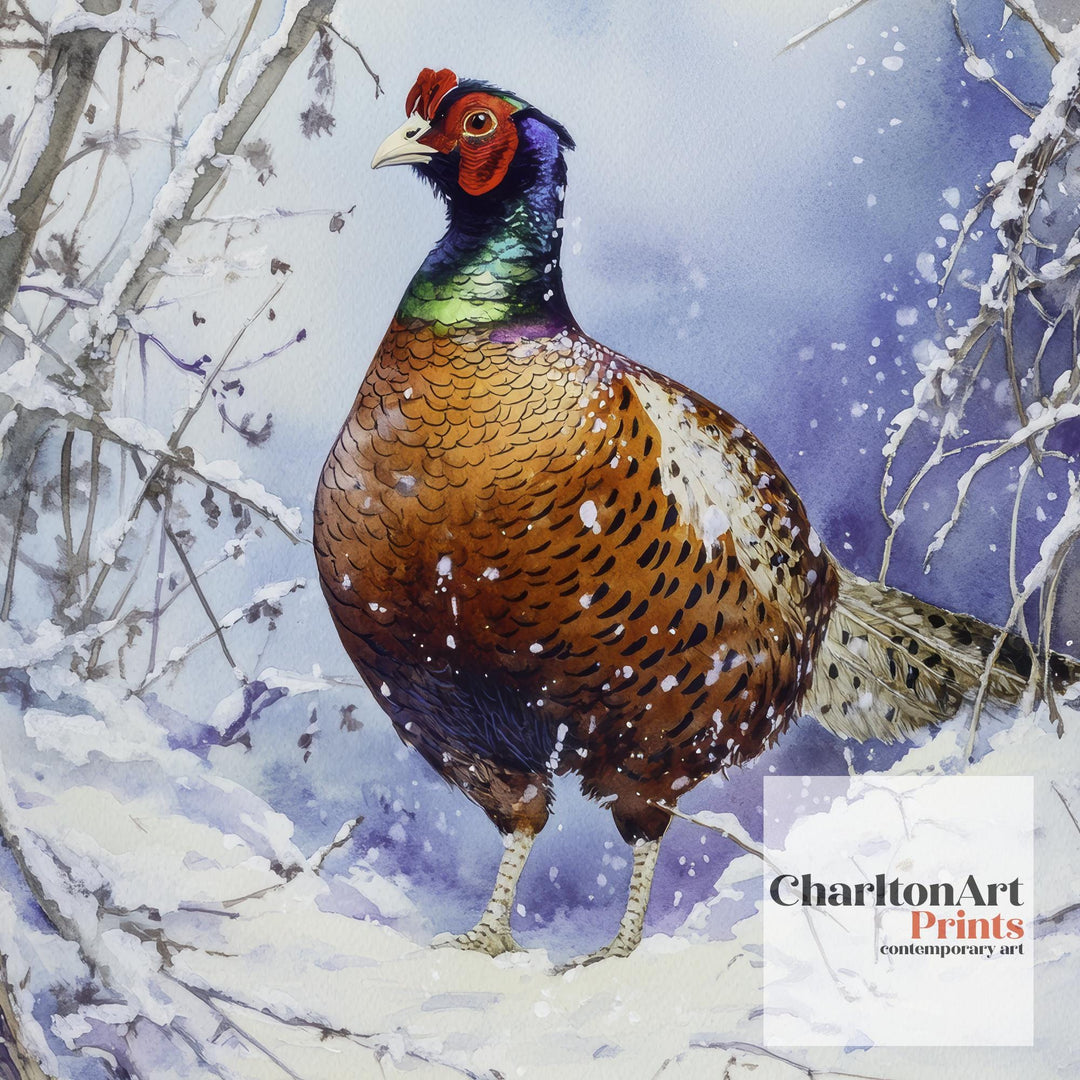 Pheasant in Winter Hedgerow Watercolor Print Cottagecore Decor Dark Academia Art Enchanted Wildlife Illustration Vintage Nature Wall Art