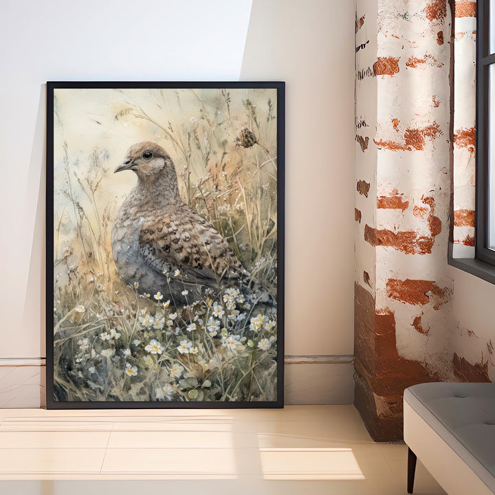 Partridge in the Meadow Watercolor Print Cottagecore Decor Dark Academia Art Enchanted Wildlife Illustration Vintage Nature Wall Art