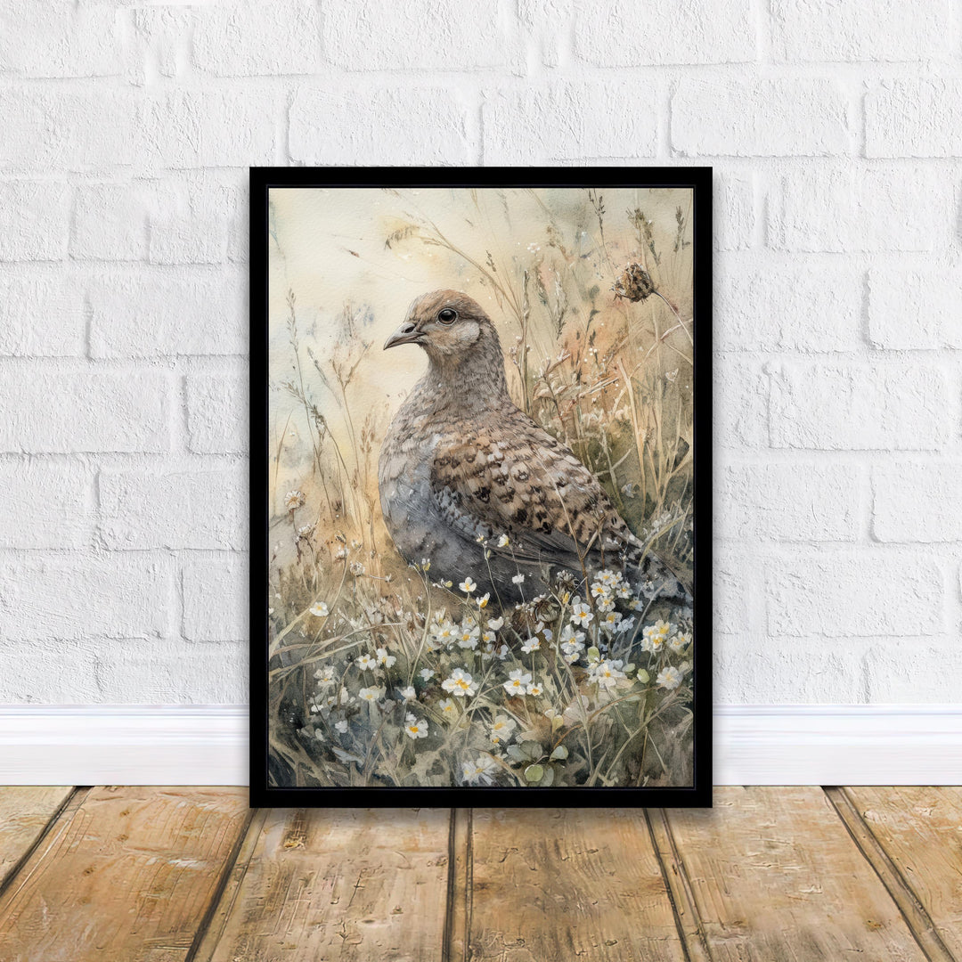 Partridge in the Meadow Watercolor Print Cottagecore Decor Dark Academia Art Enchanted Wildlife Illustration Vintage Nature Wall Art