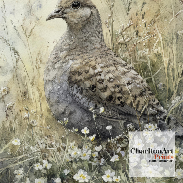 Partridge in the Meadow Watercolor Print Cottagecore Decor Dark Academia Art Enchanted Wildlife Illustration Vintage Nature Wall Art