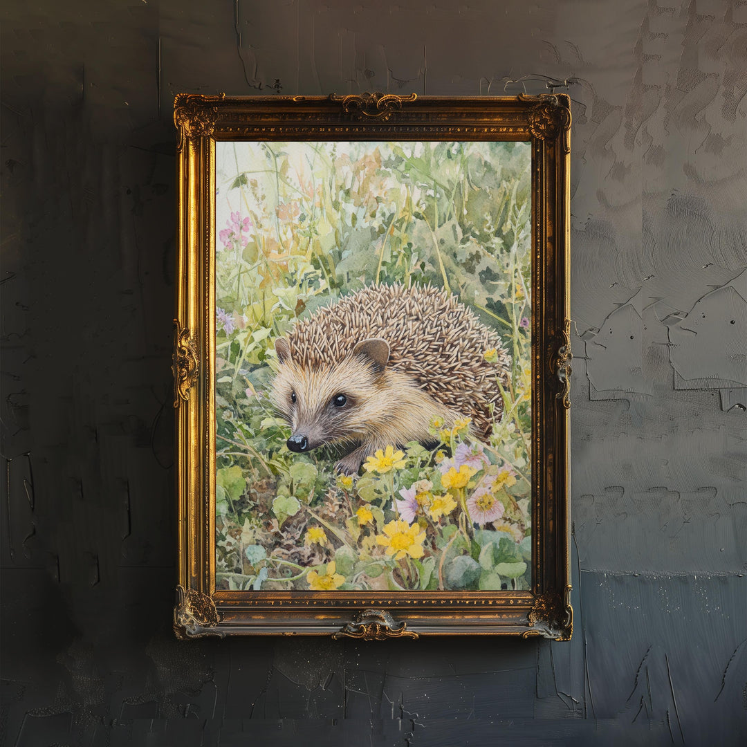 Hedgehog Watercolor Print Cottagecore Decor Dark Academia Art Enchanted Wildlife Illustration Vintage Nature Wall Art