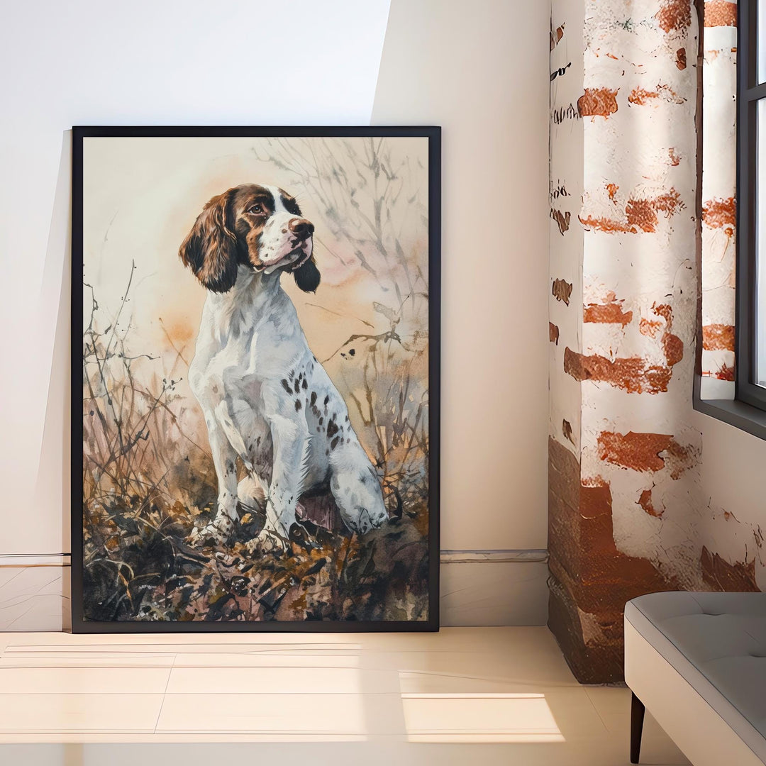 Springer Spaniel Watercolor Print Cottagecore Decor Dark Academia Art Rustic Country Illustration Vintage Wall Art
