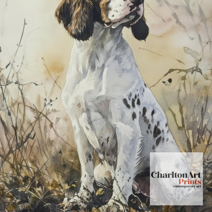 Springer Spaniel Watercolor Print Cottagecore Decor Dark Academia Art Rustic Country Illustration Vintage Wall Art