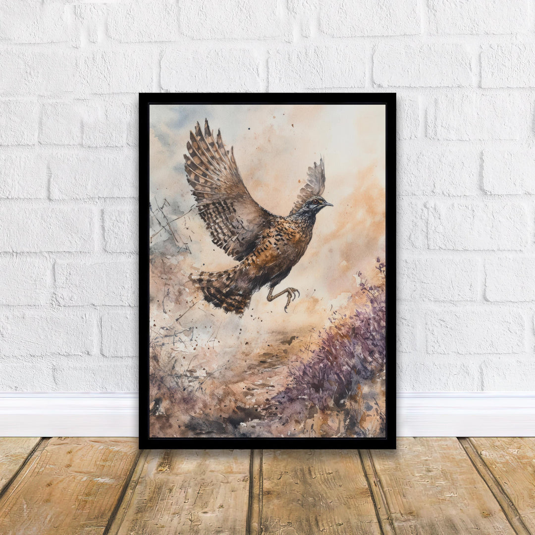 Grouse in Flight Watercolor Print Cottagecore Decor Dark Academia Art Enchanted Wildlife Illustration Vintage Nature Wall Art