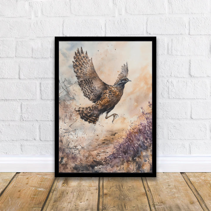 Grouse in Flight Watercolor Print Cottagecore Decor Dark Academia Art Enchanted Wildlife Illustration Vintage Nature Wall Art