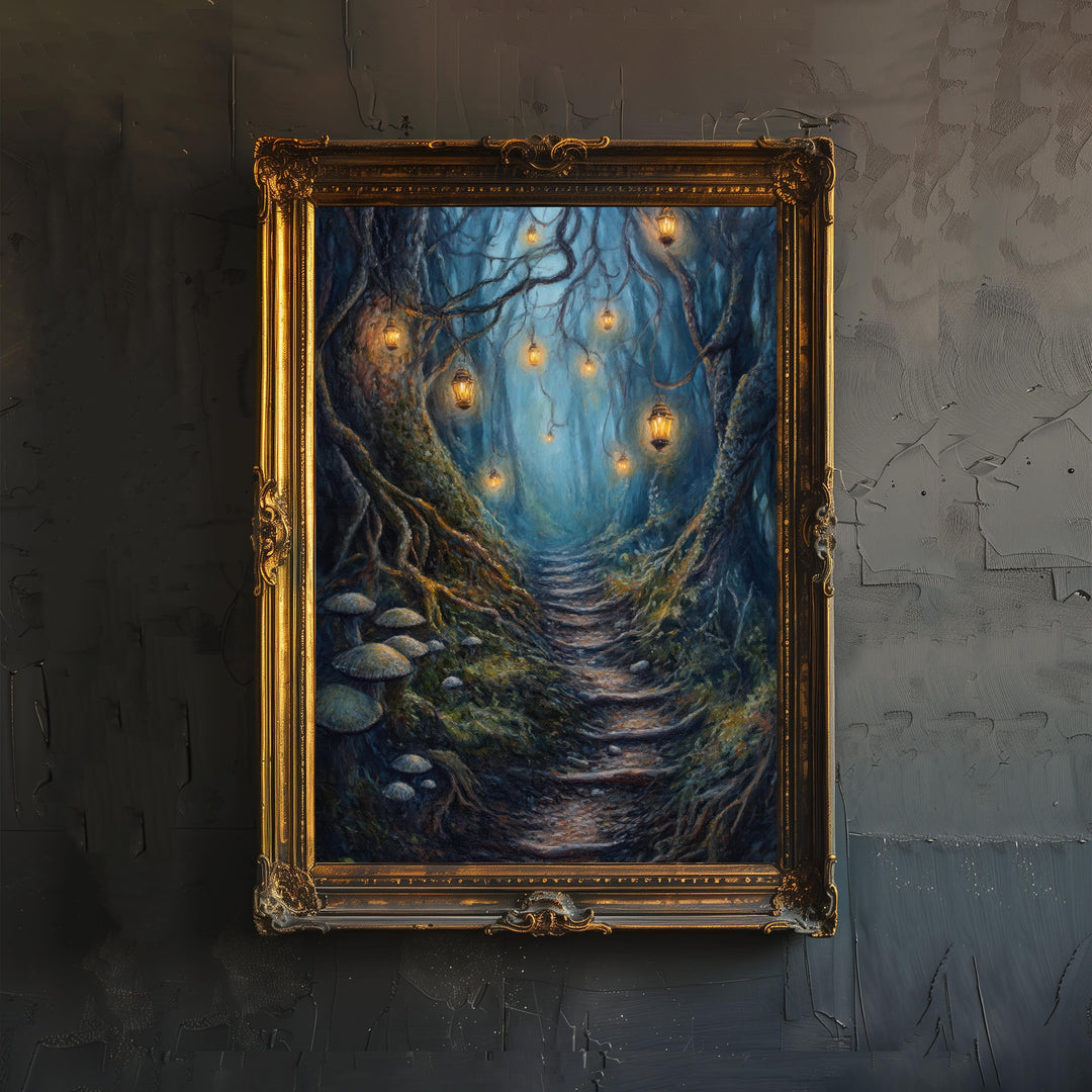 Enchanted Forest Path Print Cottagecore Decor Dark Academia Art Magical Fantasy Illustration Vintage Wall Art