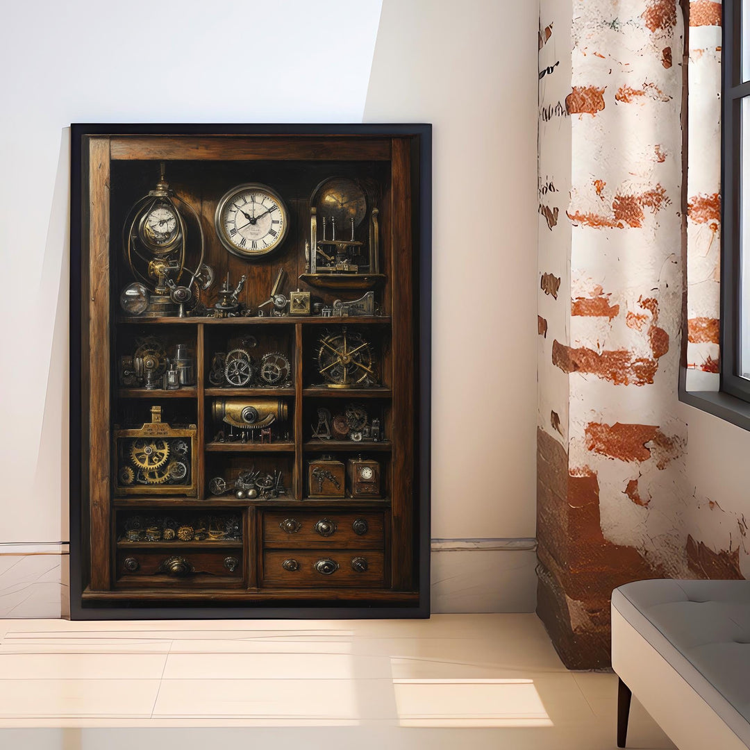 Steampunk Cabinet of Curiosities Print Dark Academia Art Victorian Science Illustration Vintage Wall Art