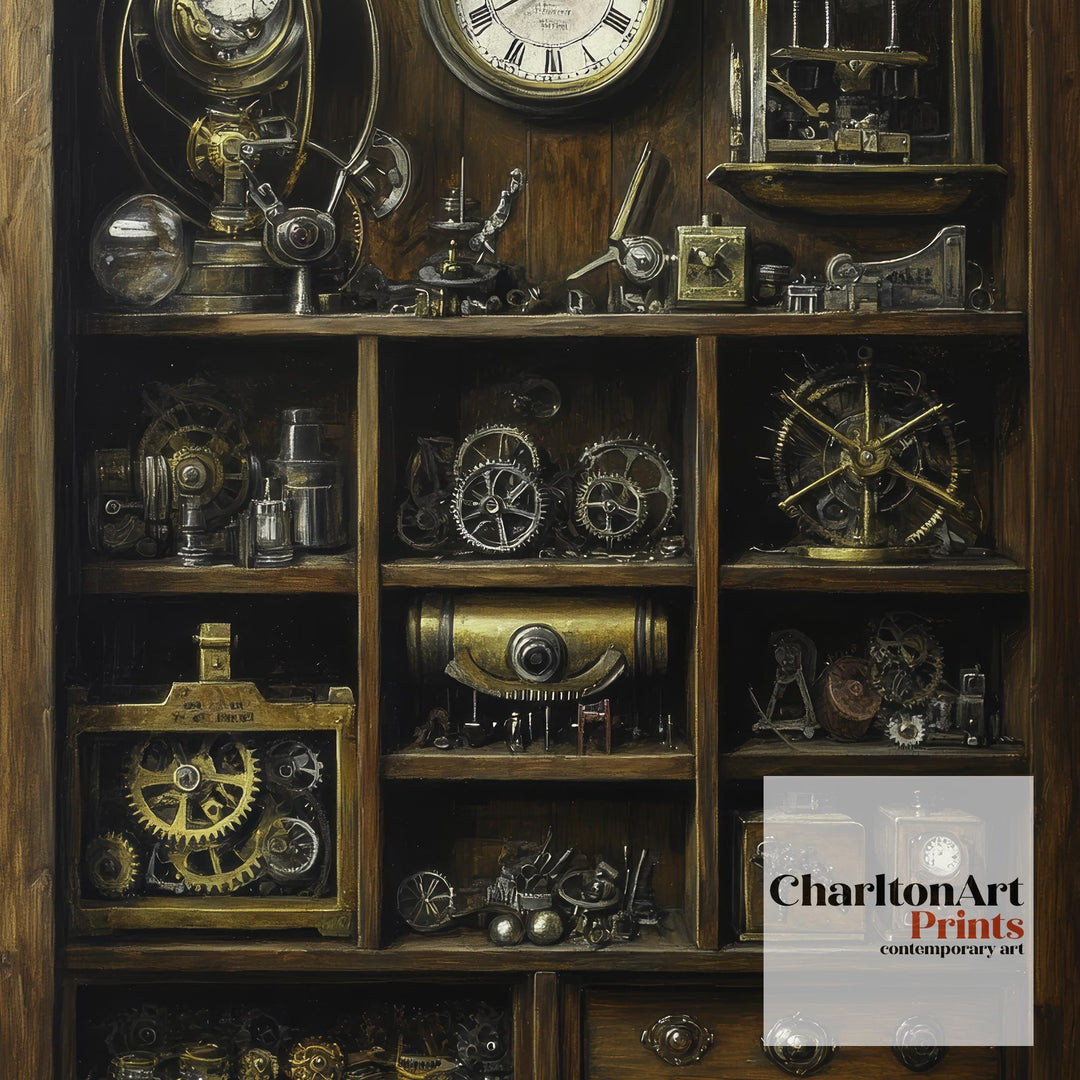 Steampunk Cabinet of Curiosities Print Dark Academia Art Victorian Science Illustration Vintage Wall Art