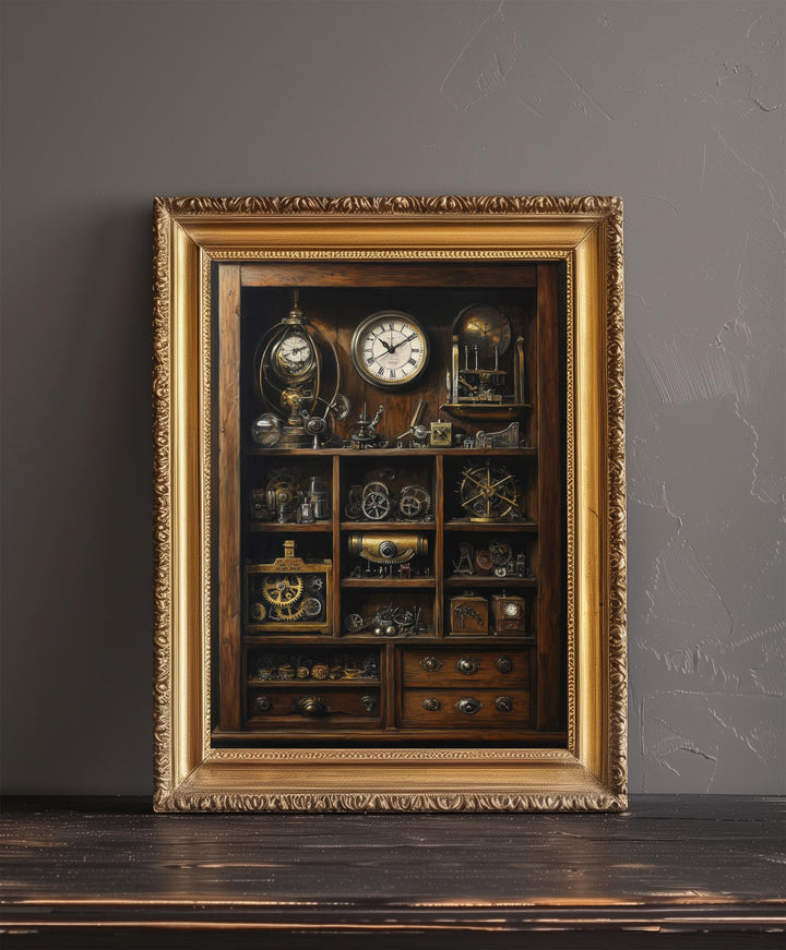 Steampunk Cabinet of Curiosities Print Dark Academia Art Victorian Science Illustration Vintage Wall Art