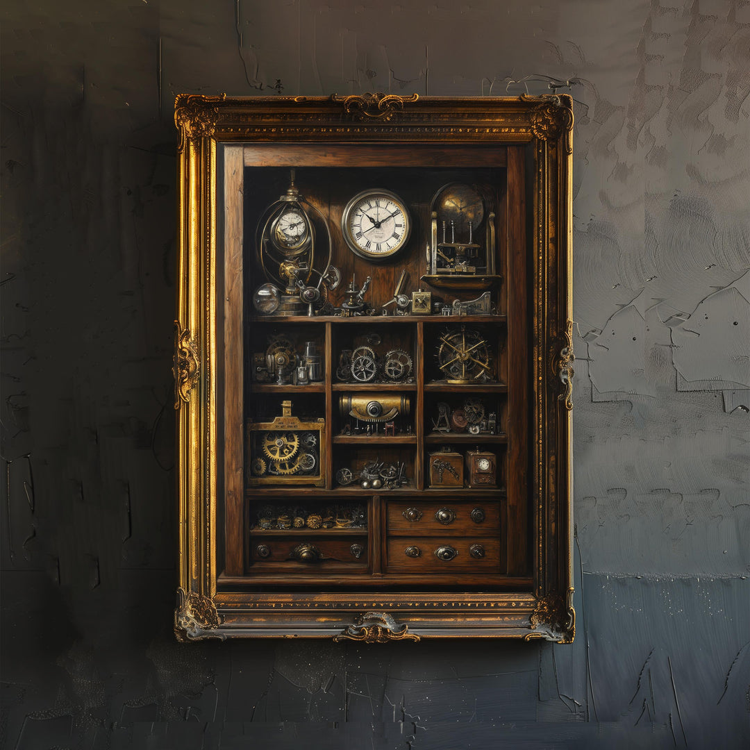 Steampunk Cabinet of Curiosities Print Dark Academia Art Victorian Science Illustration Vintage Wall Art