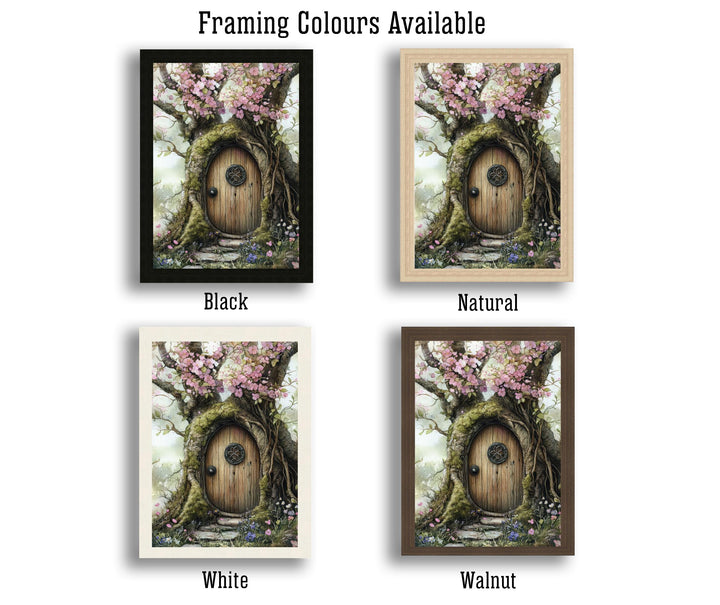 Fairy Door in a Blossoming Tree Watercolor Print Cottagecore Decor Magical Fantasy Illustration Vintage Wall Art
