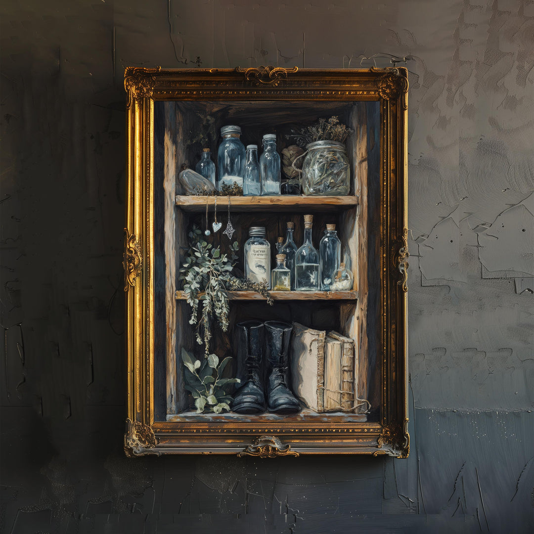 Alchemist's Shelf Print Dark Academia Art Cottagecore Decor Magical Still Life Vintage Wall Art