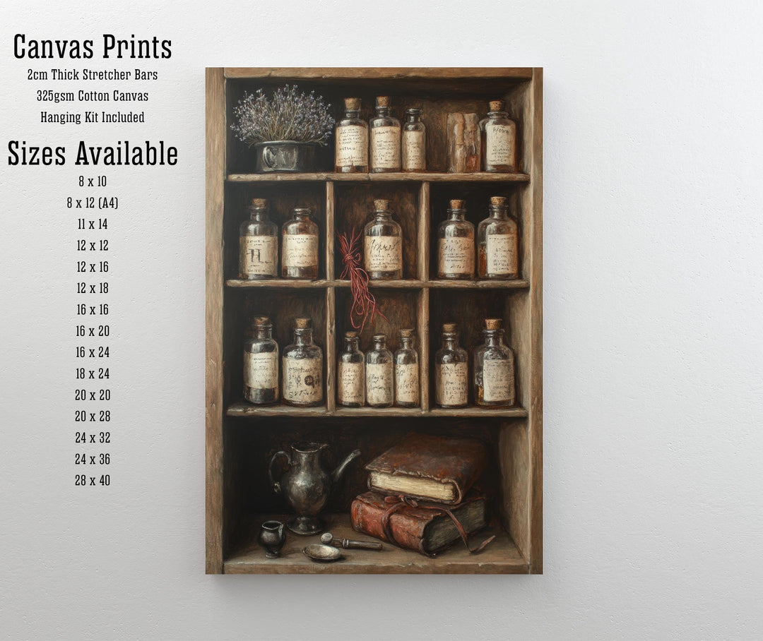 Vintage Apothecary Cabinet Print Dark Academia Art Witchy Decor Magical Herbalism Illustration Moody Wall Art
