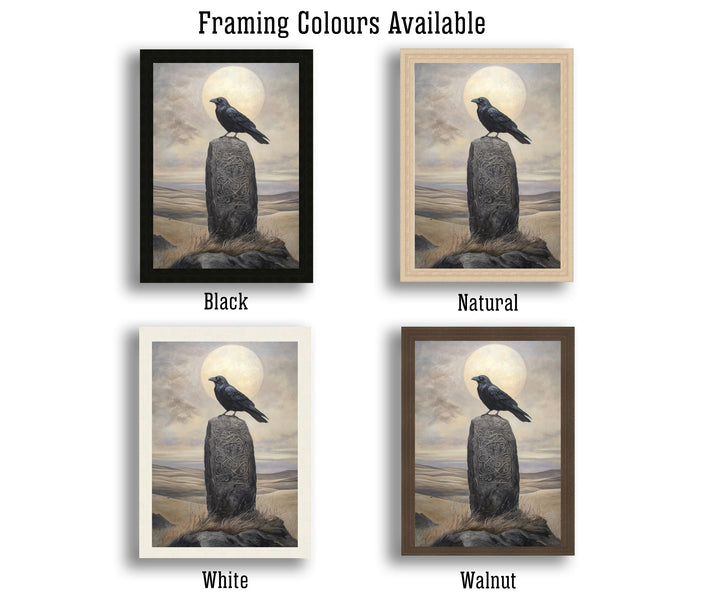 Raven on Celtic Standing Stone Print Mythical Decor Gothic Wall Art Dark Academia Art Folkloric Illustration