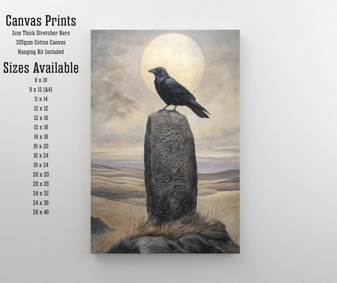 Raven on Celtic Standing Stone Print Mythical Decor Gothic Wall Art Dark Academia Art Folkloric Illustration