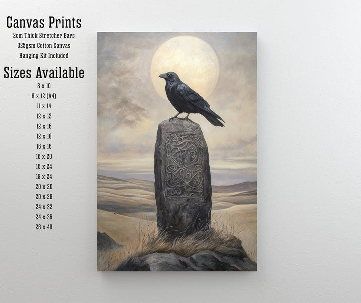 Raven on Celtic Standing Stone Print Mythical Decor Gothic Wall Art Dark Academia Art Folkloric Illustration