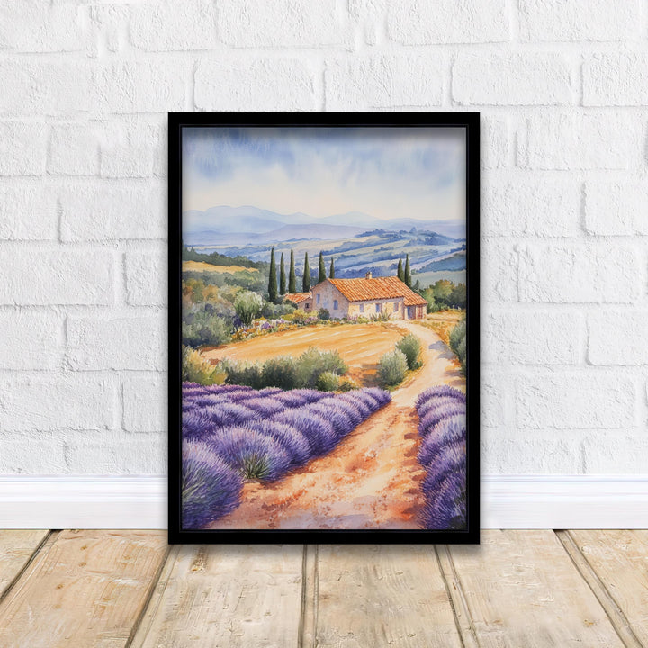 Provence France Watercolor Poster Painting Wall Art Lavender Field Print Scenic Landscape Decor Gift for Europe Lovers and Fans of French
