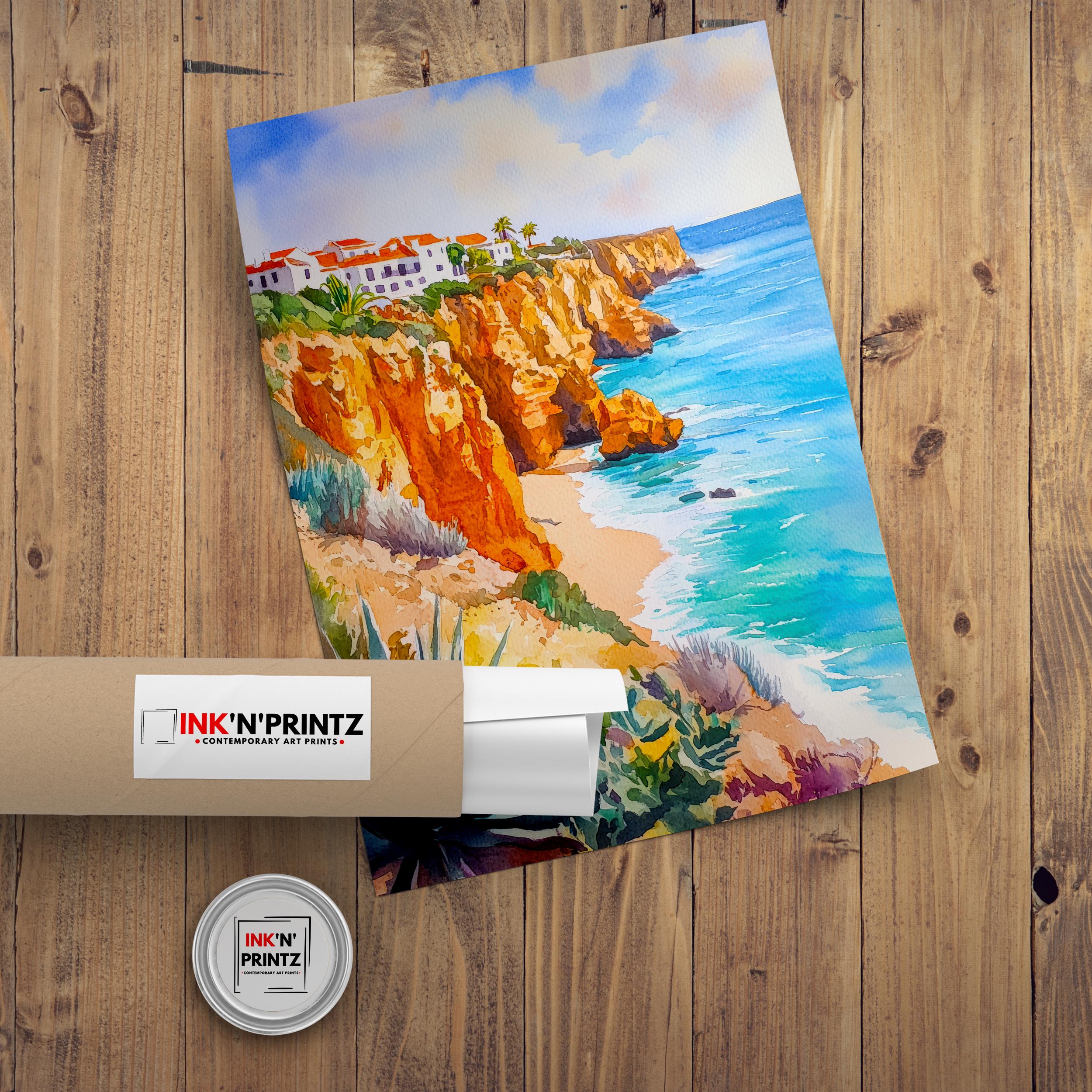 Algarve Travel Poster Print Portugal Wall Art Praia da Marinha Coastal Landscape Decor Gift for Europe Lovers and Fans of Scenic Portuguese