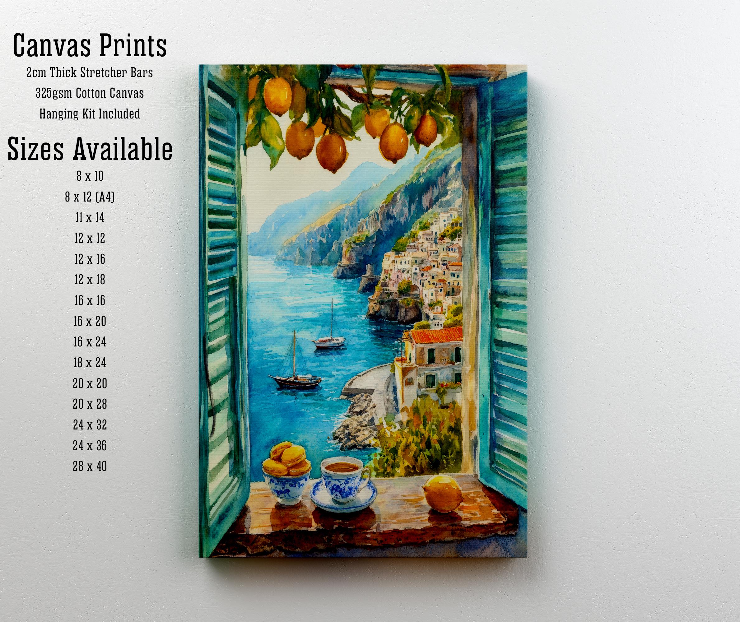 Amalfi Coast Watercolor Painting Poster Italy Wall Art Mediterranean Coastal Print Scenic Landscape Decor Gift for Europe Lovers and Italian