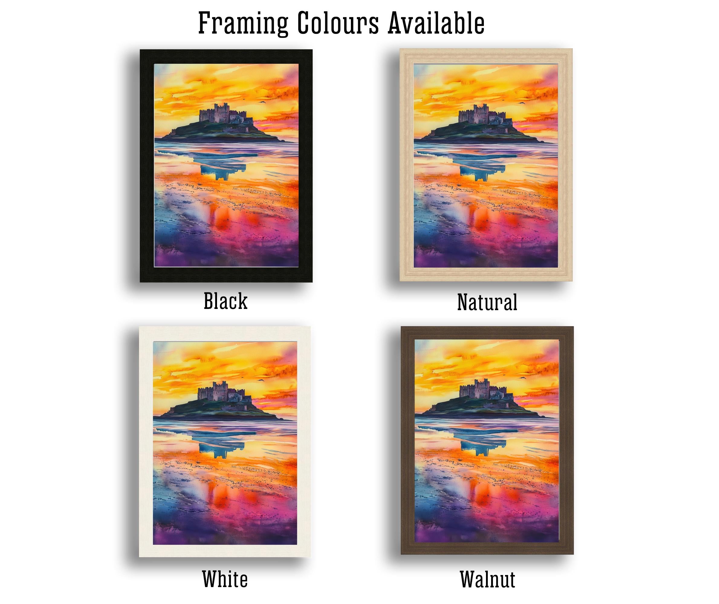 Bamburgh Castle Travel Poster Print Northumberland England Wall Art Coastal Fortress Decor Gift for UK History Lovers and Fans of Scenic