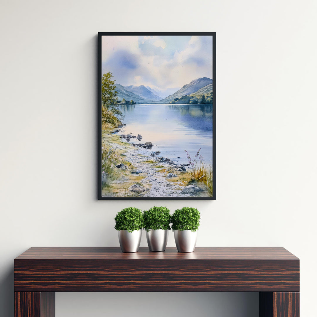Coniston Water Watercolour Painting Poster Lake District England Wall Art Countryside Print Gift for UK Nature Lovers and Landscape Fans