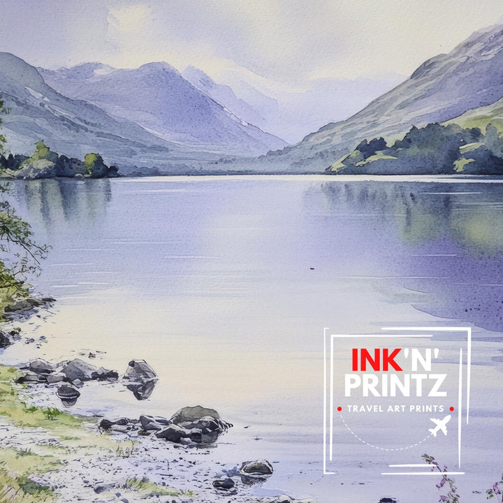 Coniston Water Watercolour Painting Poster Lake District England Wall Art Countryside Print Gift for UK Nature Lovers and Landscape Fans