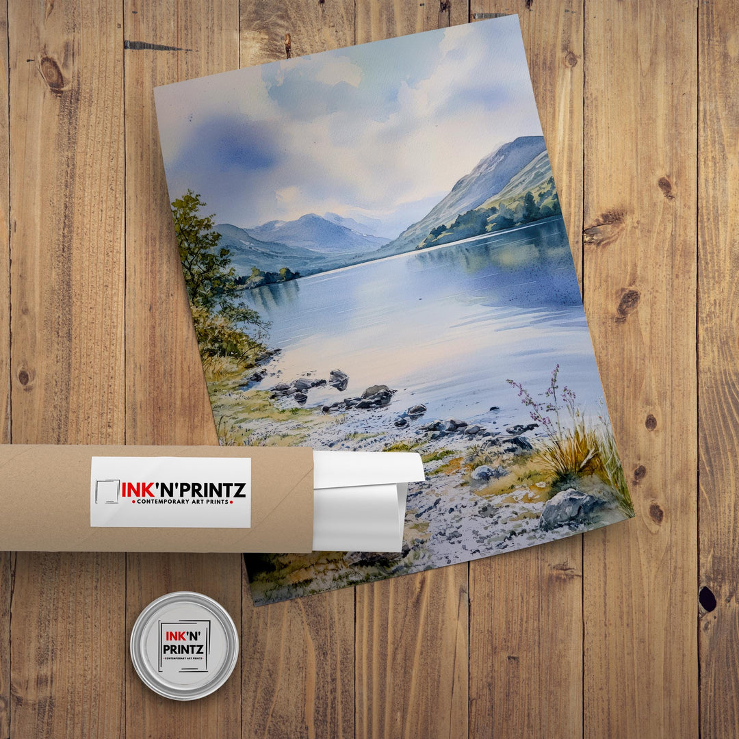 Coniston Water Watercolour Painting Poster Lake District England Wall Art Countryside Print Gift for UK Nature Lovers and Landscape Fans