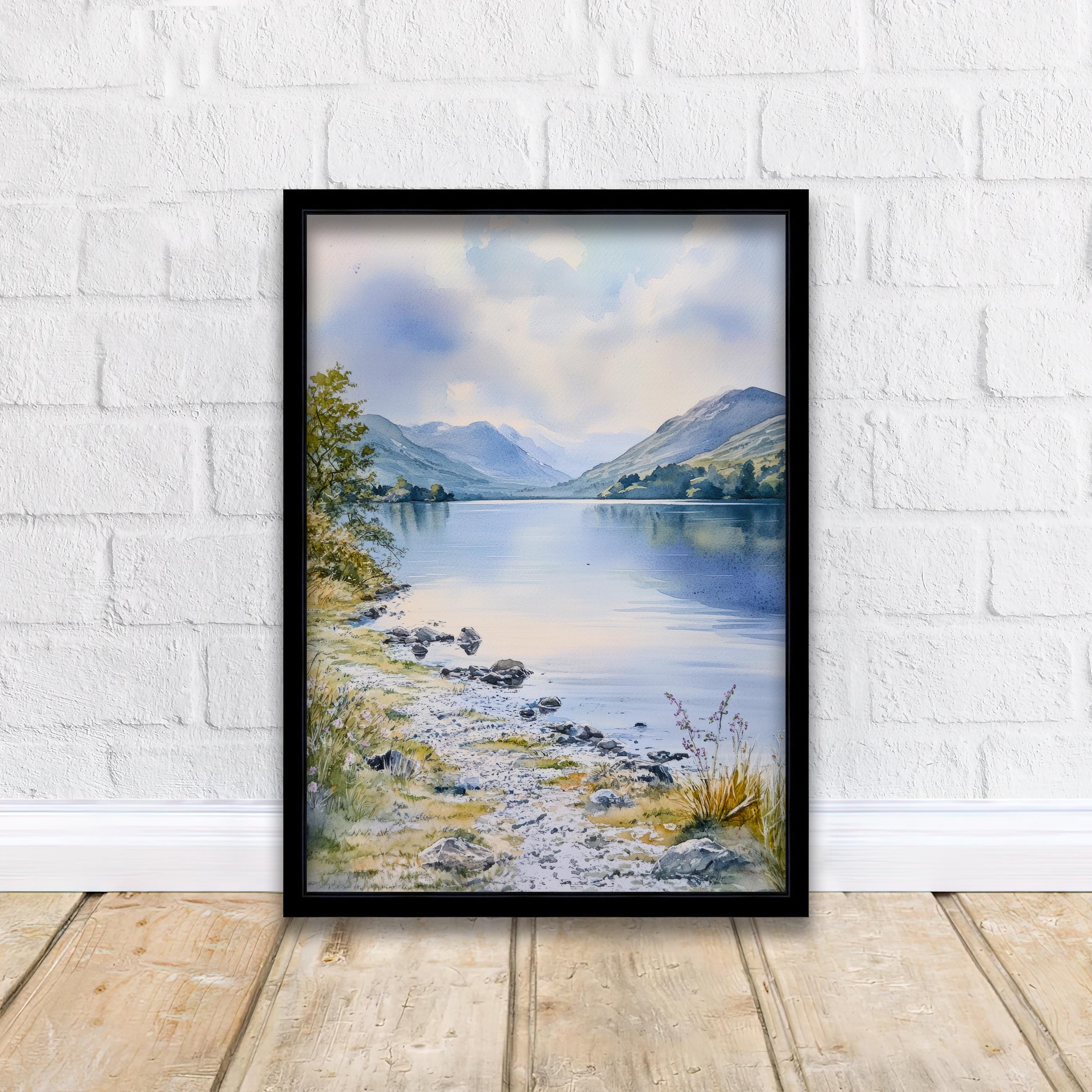Coniston Water Watercolour Painting Poster Lake District England Wall Art Countryside Print Gift for UK Nature Lovers and Landscape Fans