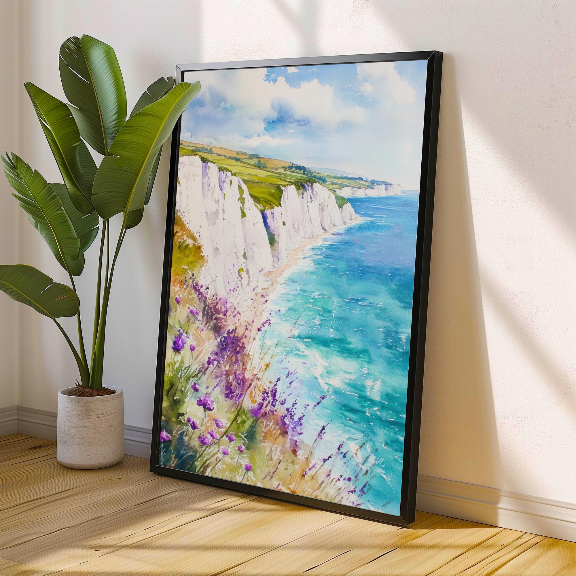 Isle of Wight Watercolor Painting Poster England Wall Art Coastal Landscape Print Gift for UK Beach Lovers and Fans of Scenic British Island