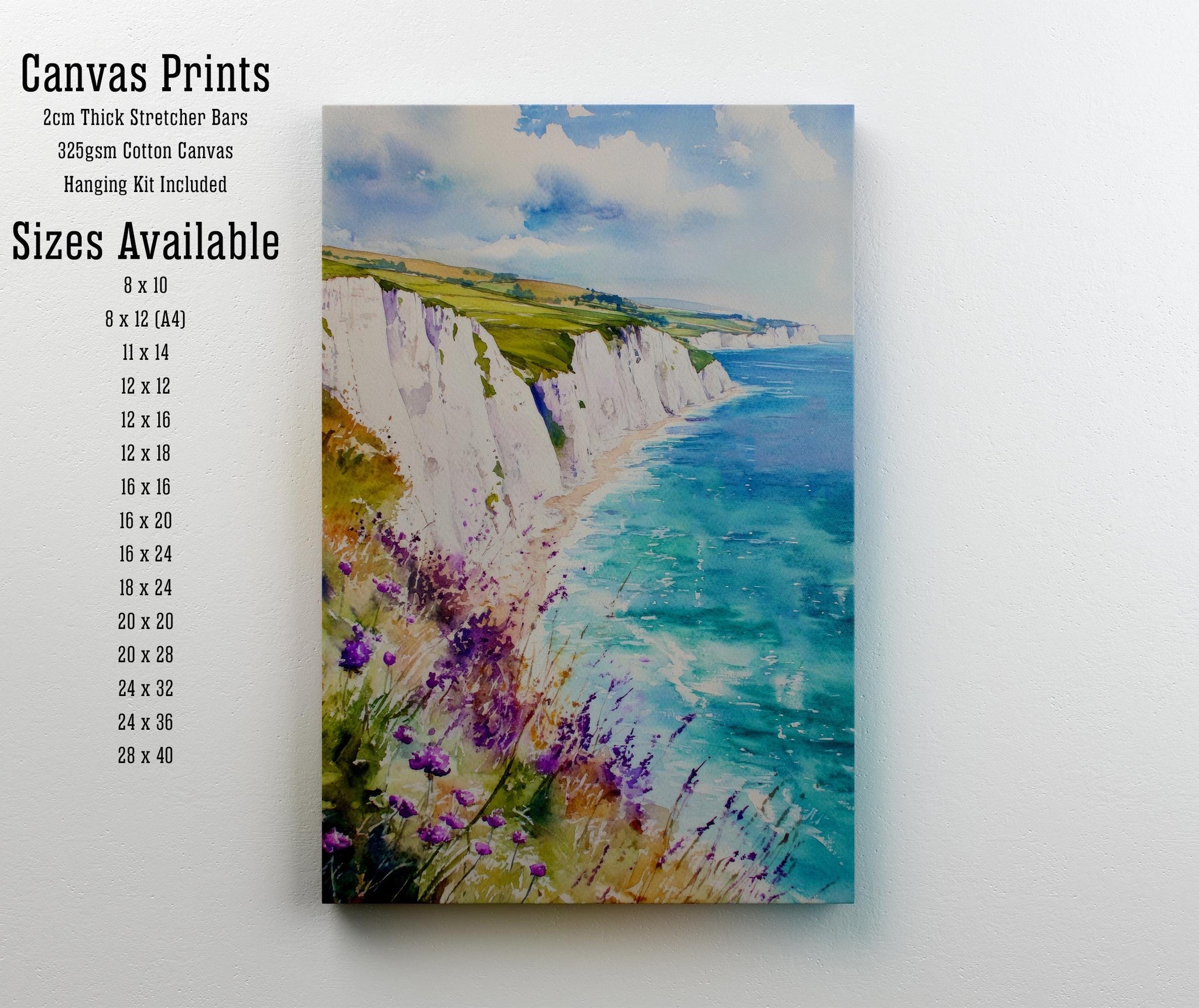 Isle of Wight Watercolor Painting Poster England Wall Art Coastal Landscape Print Gift for UK Beach Lovers and Fans of Scenic British Island