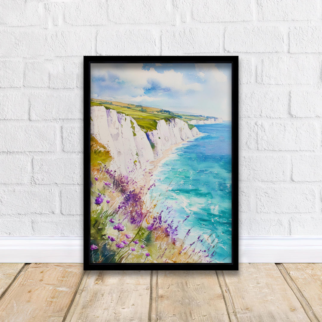 Isle of Wight Watercolor Painting Poster England Wall Art Coastal Landscape Print Gift for UK Beach Lovers and Fans of Scenic British Island