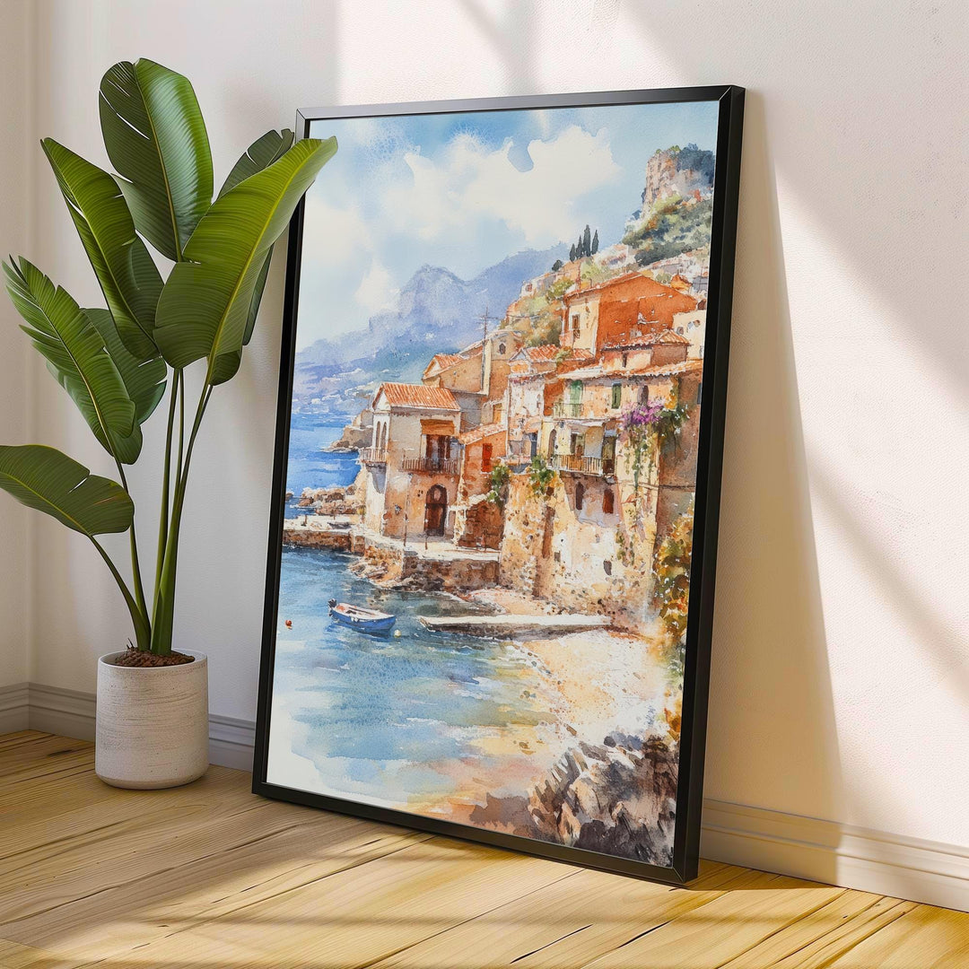 Sicily Italy Watercolor Art Print, Mount Etna Painting Mediterranean Travel Wall Decor, Italian Gift