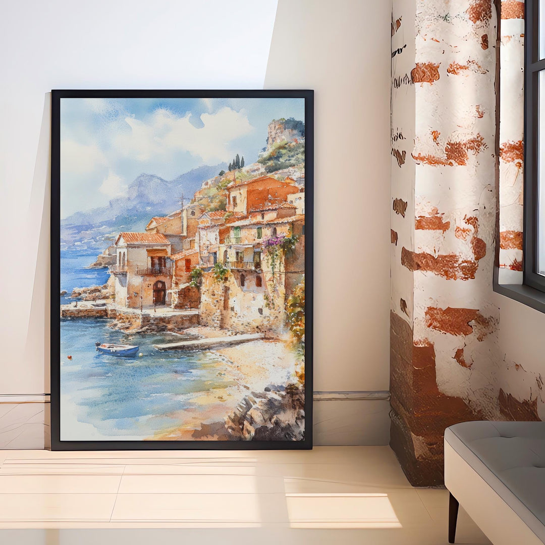 Sicily Italy Watercolor Art Print, Mount Etna Painting Mediterranean Travel Wall Decor, Italian Gift