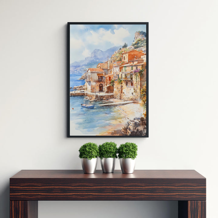 Sicily Italy Watercolor Art Print, Mount Etna Painting Mediterranean Travel Wall Decor, Italian Gift