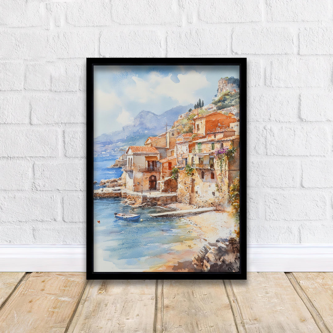 Sicily Italy Watercolor Art Print, Mount Etna Painting Mediterranean Travel Wall Decor, Italian Gift