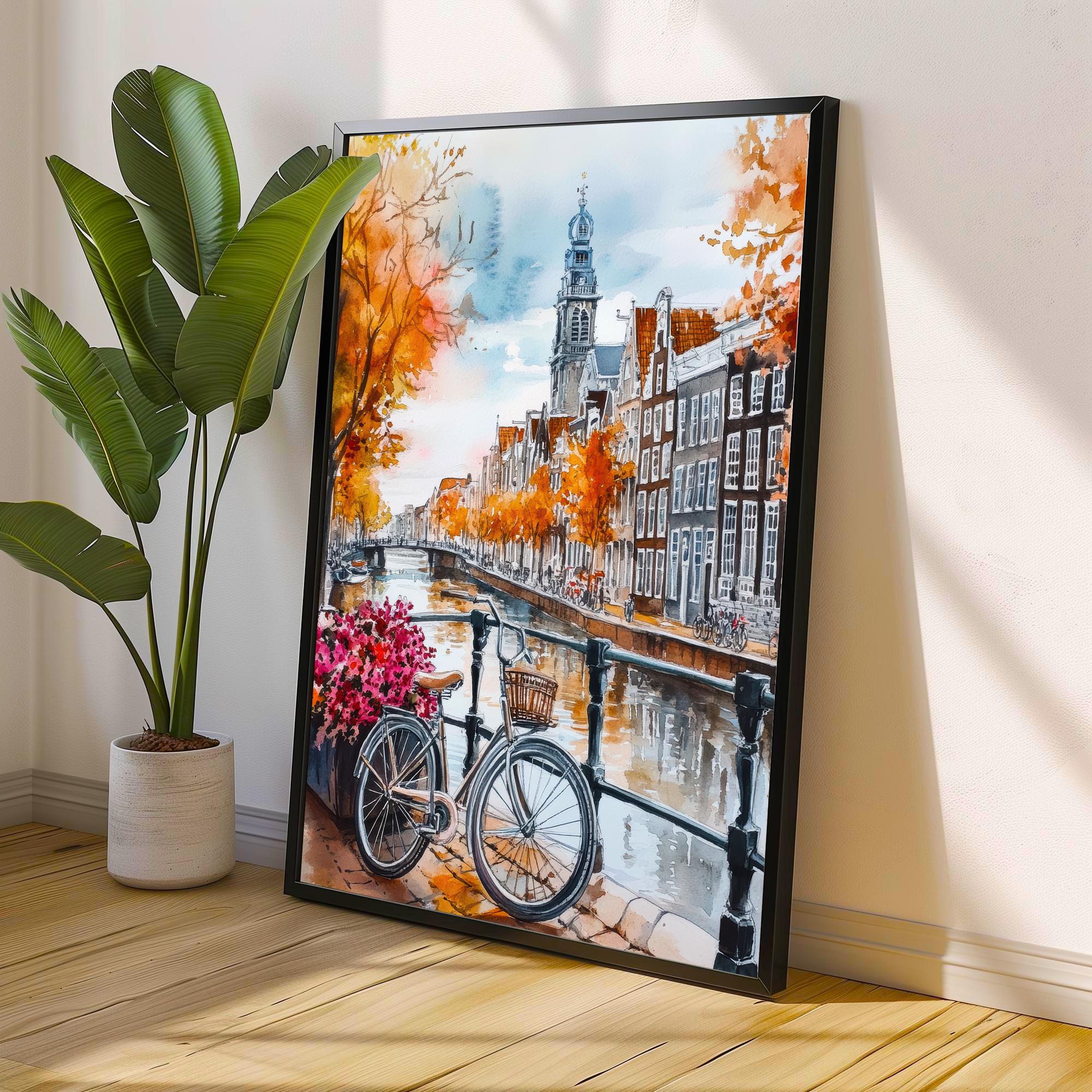 Amsterdam Watercolor Painting Netherlands Wall Art Canal Houses Print European Cityscape Decor Travel Gift