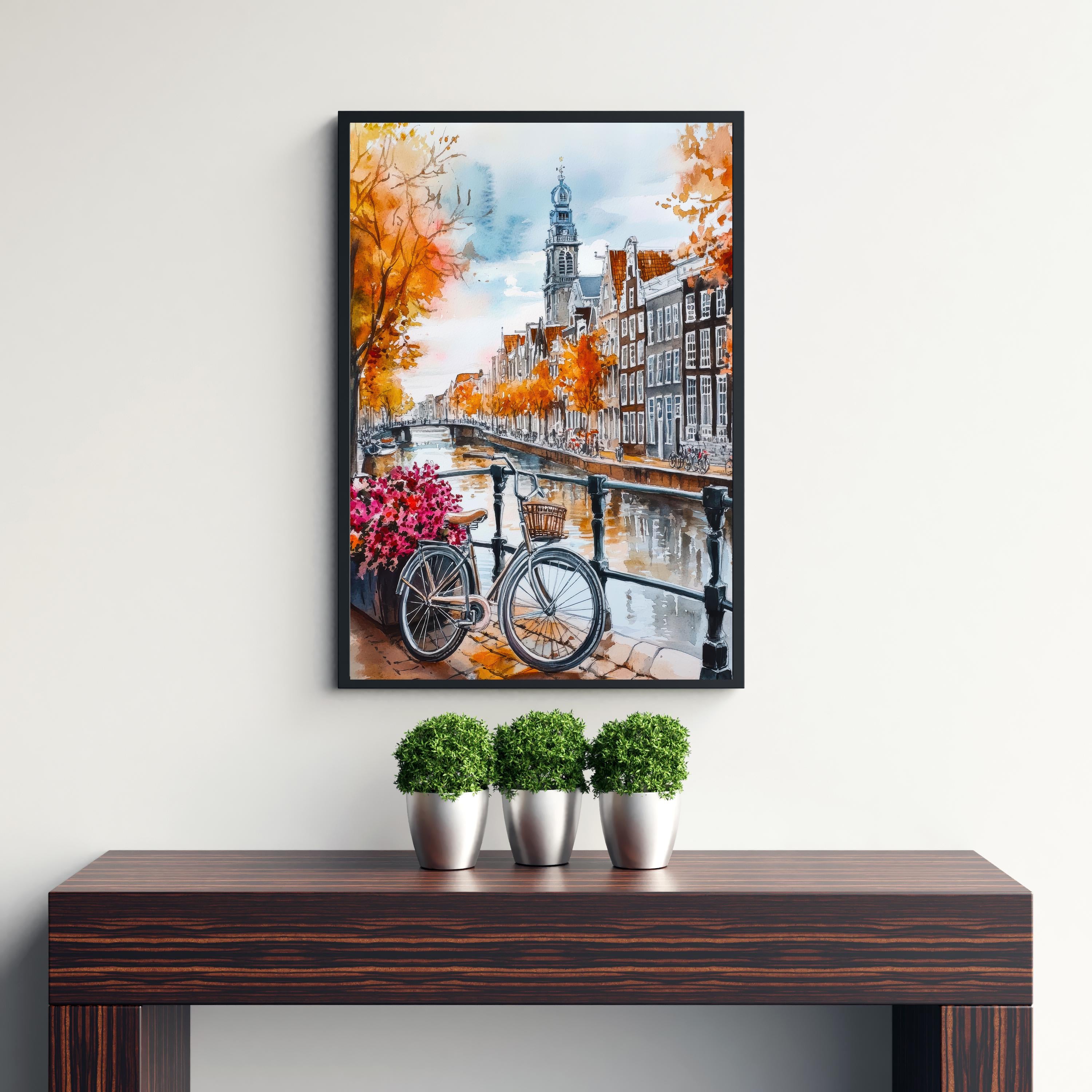 Amsterdam Watercolor Painting Netherlands Wall Art Canal Houses Print European Cityscape Decor Travel Gift