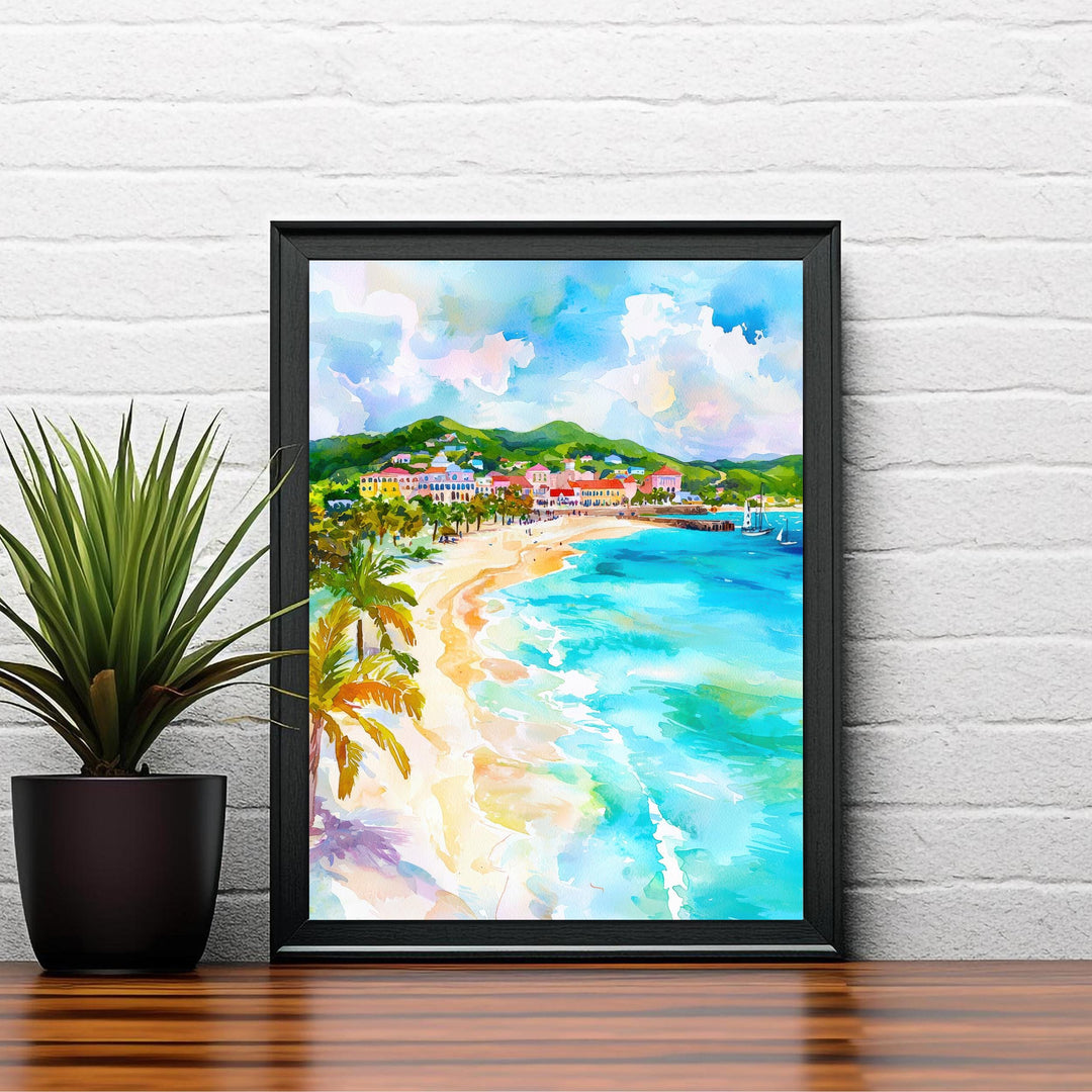 Antigua Watercolor Painting Caribbean Wall Art Tropical Island Print Coastal Decor Travel Gift