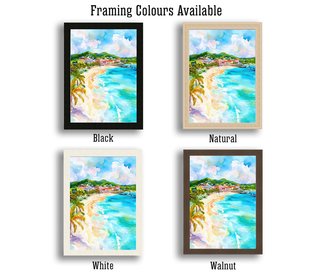 Antigua Watercolor Painting Caribbean Wall Art Tropical Island Print Coastal Decor Travel Gift