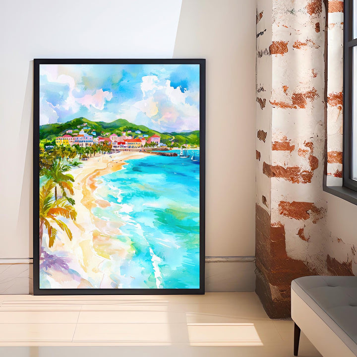 Antigua Watercolor Painting Caribbean Wall Art Tropical Island Print Coastal Decor Travel Gift
