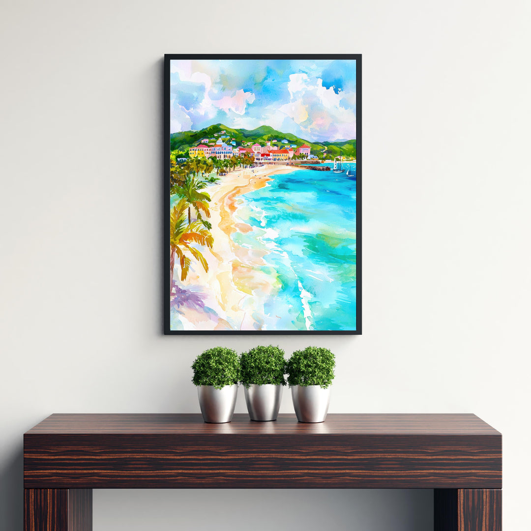Antigua Watercolor Painting Caribbean Wall Art Tropical Island Print Coastal Decor Travel Gift