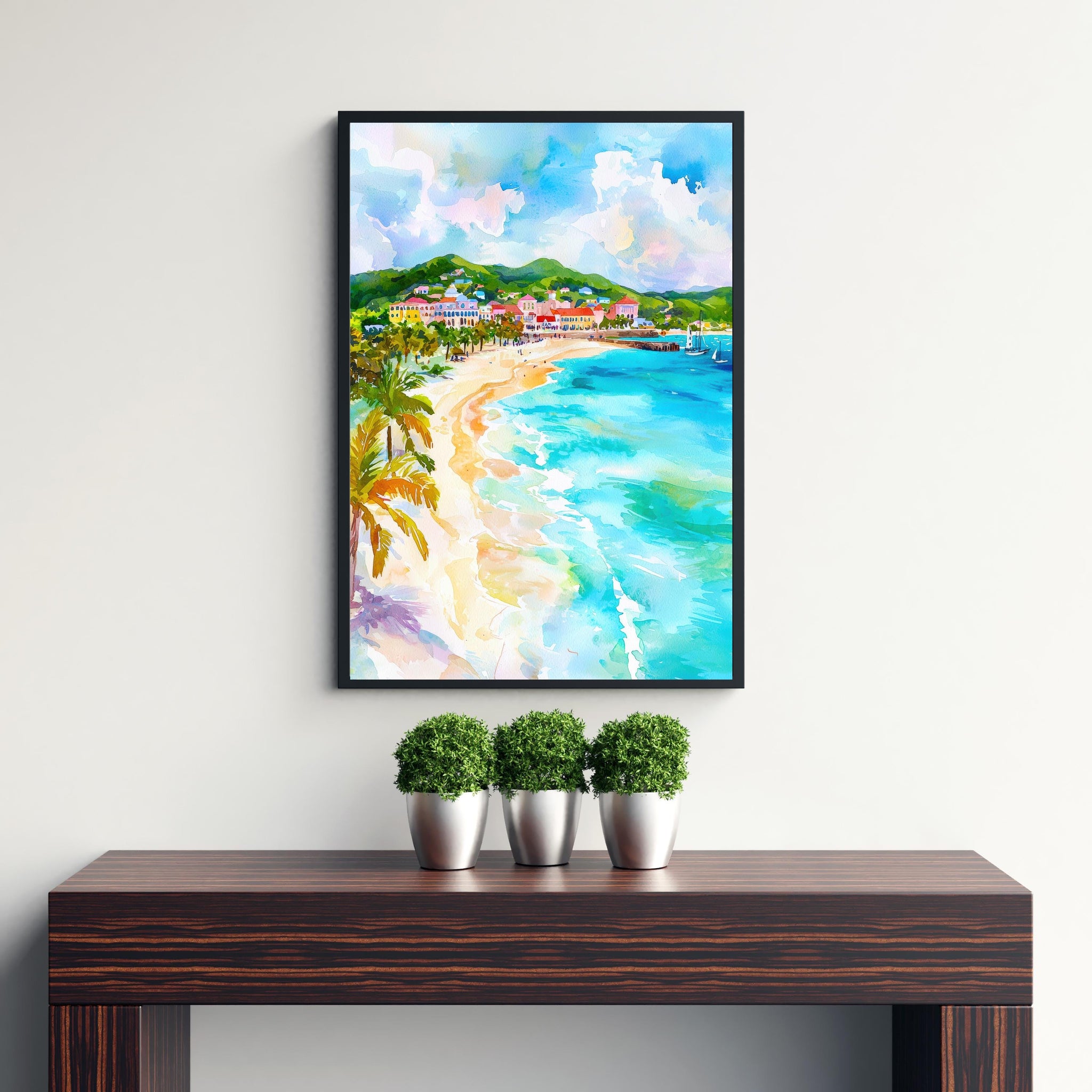 Antigua Watercolor Painting Caribbean Wall Art Tropical Island Print Coastal Decor Travel Gift