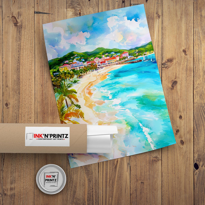 Antigua Watercolor Painting Caribbean Wall Art Tropical Island Print Coastal Decor Travel Gift