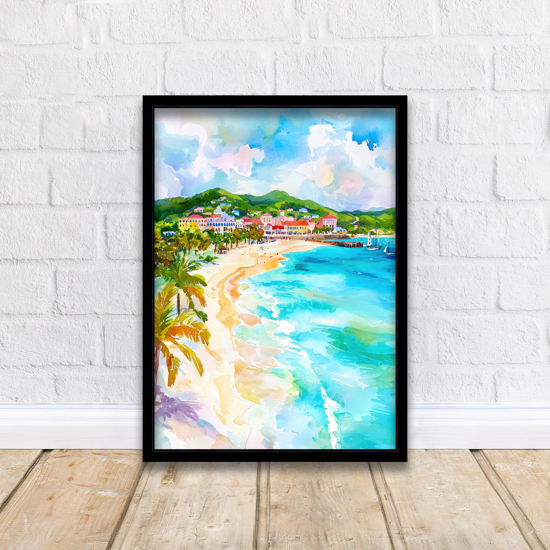 Antigua Watercolor Painting Caribbean Wall Art Tropical Island Print Coastal Decor Travel Gift