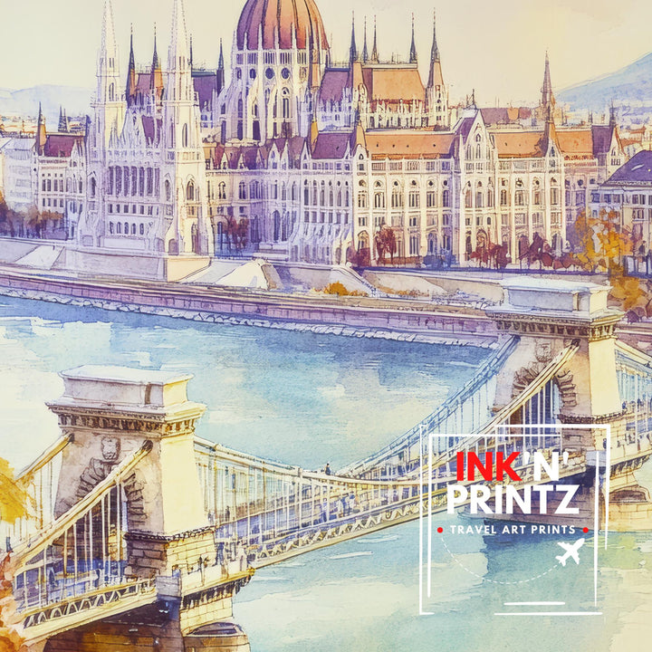 Budapest Hungary Travel Poster Print European City Wall Art Danube River Architecture Decor Gift for Hungary Lovers
