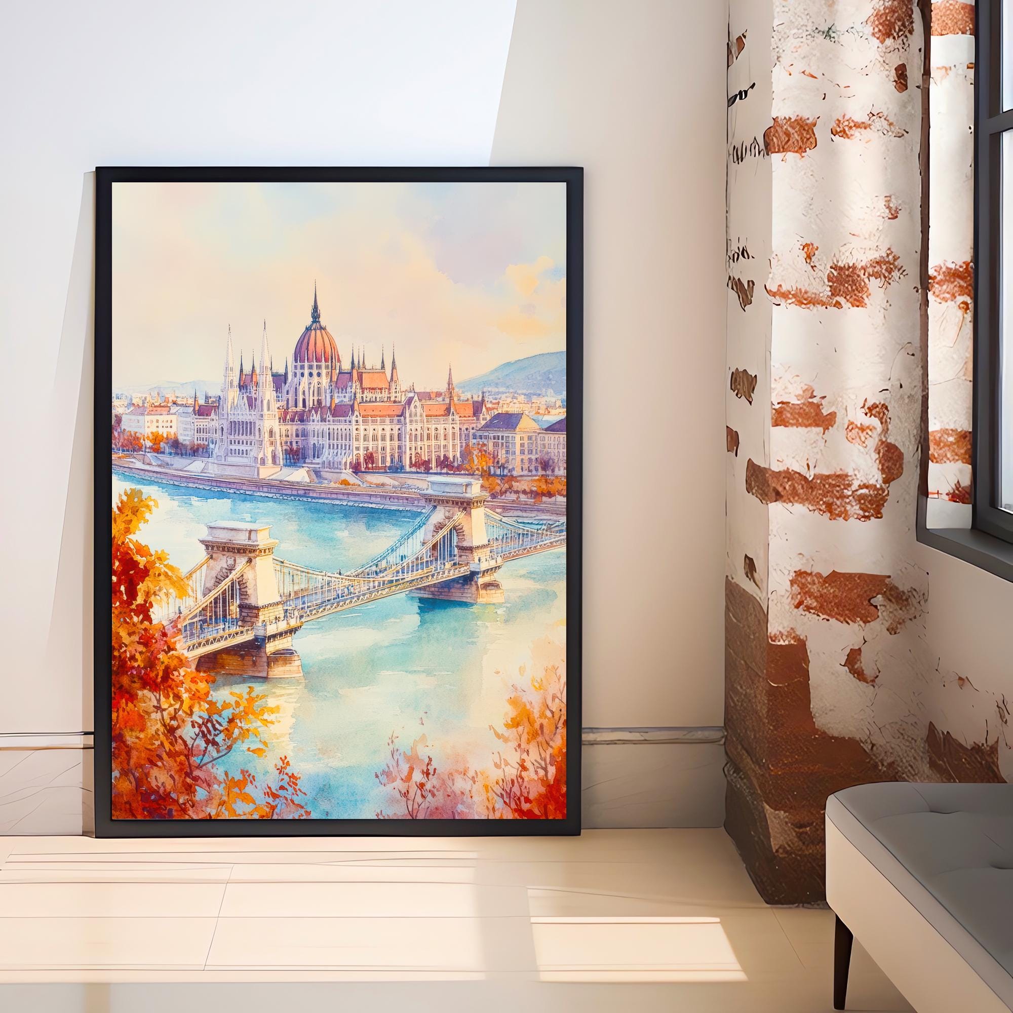 Budapest Hungary Travel Poster Print European City Wall Art Danube River Architecture Decor Gift for Hungary Lovers