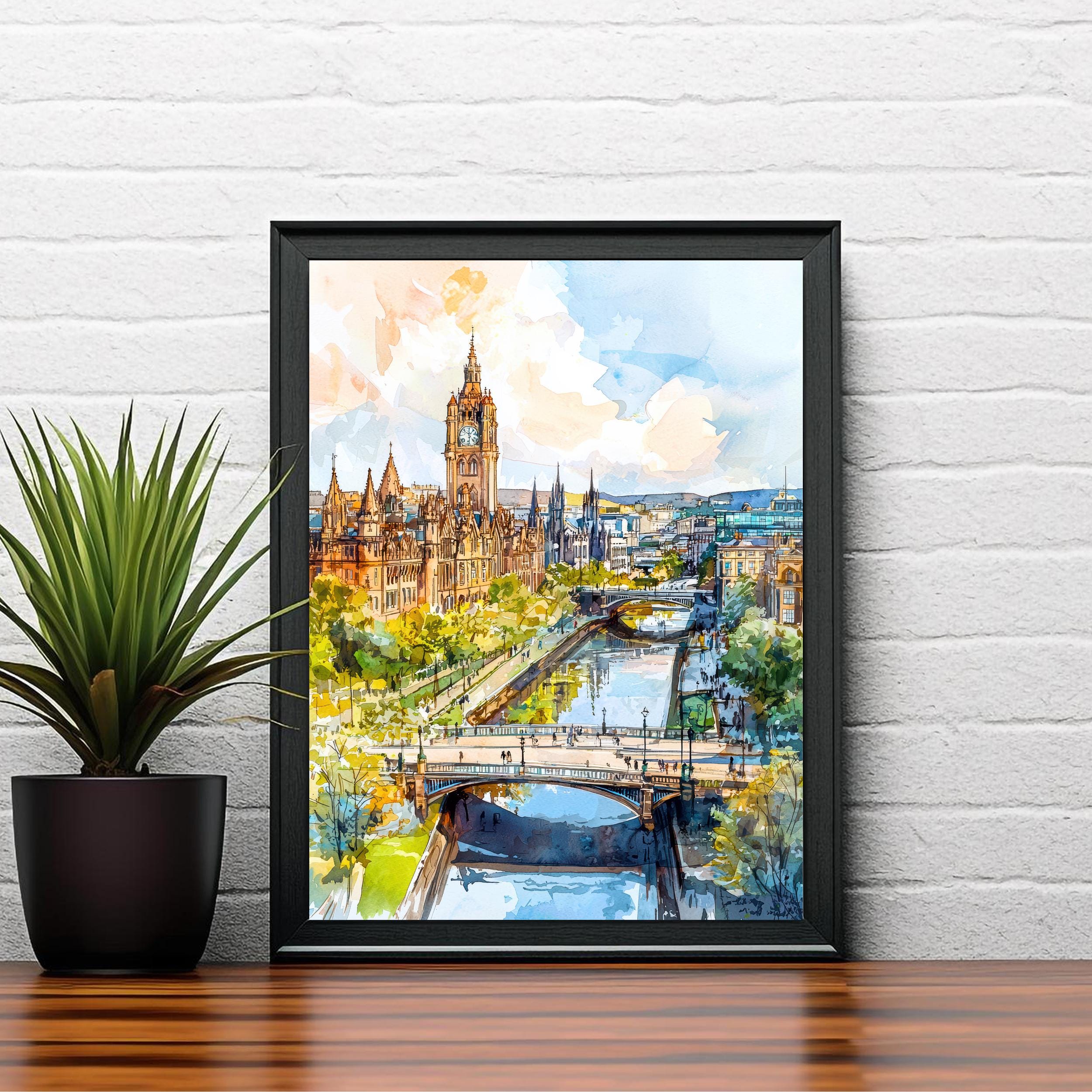 Glasgow Scotland Travel Poster Print City Wall Art Scottish Architecture Decor Gift for UK Lovers