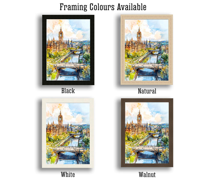 Glasgow Scotland Travel Poster Print City Wall Art Scottish Architecture Decor Gift for UK Lovers