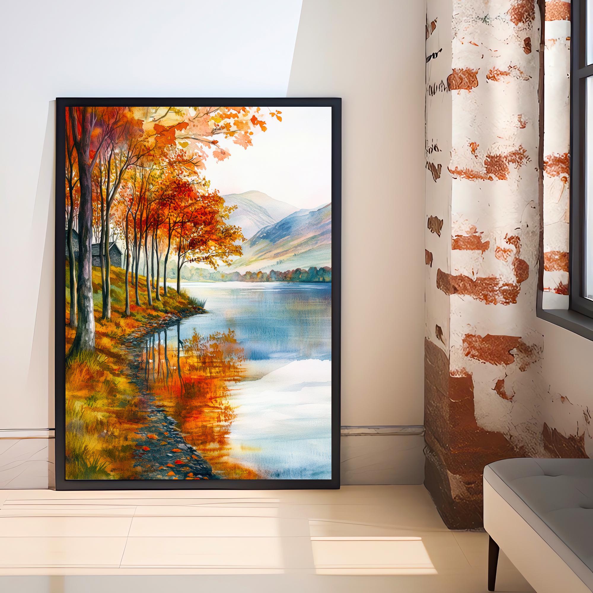 Lake District Autumn Travel Poster Print English Countryside Wall Art Fall Landscape Decor Gift